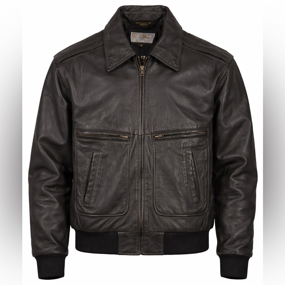 Men's Dark Brown Leather Bomber Jacket - Classic Flight Style